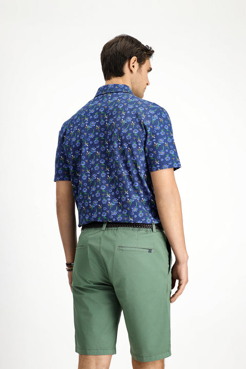 Açık Lacivert Slim Fit Dar Kesim Pamuklu Baskılı Polo Yaka Tişört