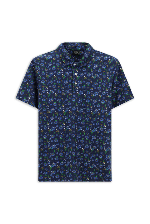 Açık Lacivert Slim Fit Dar Kesim Pamuklu Baskılı Polo Yaka Tişört