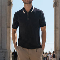 Koyu Lacivert Techno-Line Fermuarlı Likralı Slim Fit Dar Kesim Polo Yaka Tişört