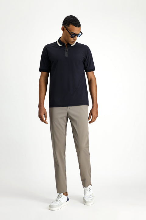Dark Navy Techno-Line Zip-Up Lycra Slim Fit Narrow Cut Polo Shirt