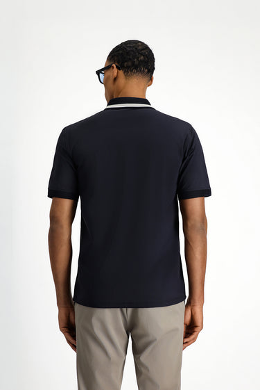 Koyu Lacivert Techno-Line Fermuarlı Likralı Slim Fit Dar Kesim Polo Yaka Tişört