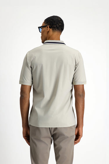 Açık Bej Techno-Line Fermuarlı Likralı Slim Fit Dar Kesim Polo Yaka Tişört