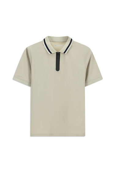 Açık Bej Techno-Line Fermuarlı Likralı Slim Fit Dar Kesim Polo Yaka Tişört