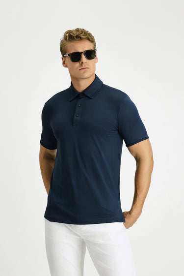  Koyu Lacivert Slim Fit Dar Kesim Likralı Polo Yaka Tişört
