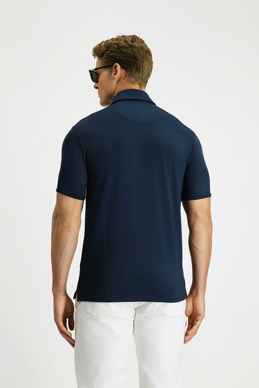  Koyu Lacivert Slim Fit Dar Kesim Likralı Polo Yaka Tişört
