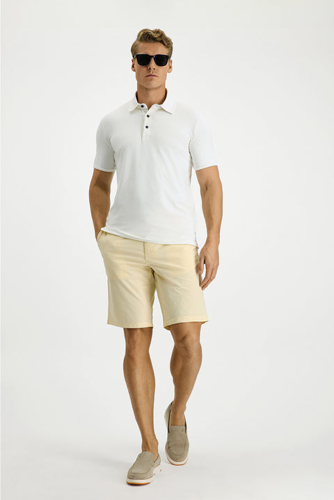Kırık Beyaz Slim Fit Dar Kesim Likralı Polo Yaka Tişört