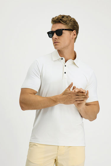  Kırık Beyaz Slim Fit Dar Kesim Likralı Polo Yaka Tişört