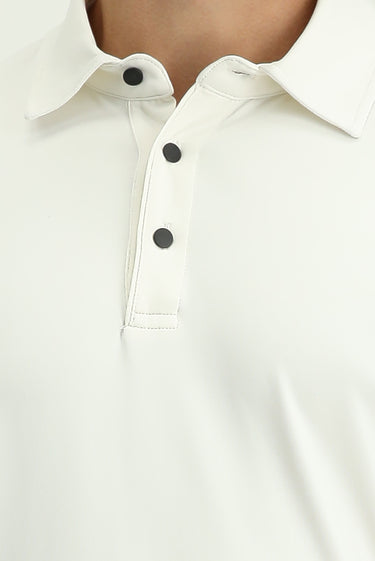  Kırık Beyaz Slim Fit Dar Kesim Likralı Polo Yaka Tişört