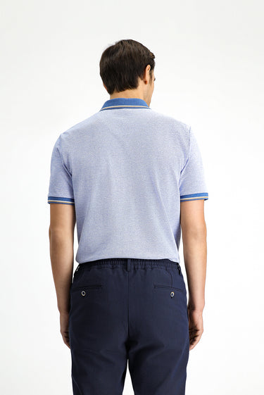 Açık Mavi Melanj Slim Fit Dar Kesim Pamuklu Desenli Cepli Polo Yaka Tişört