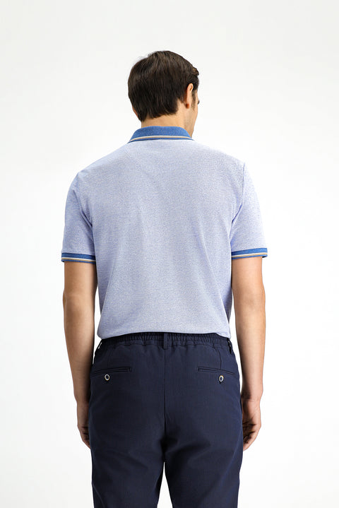 Açık Mavi Melanj Slim Fit Dar Kesim Pamuklu Desenli Cepli Polo Yaka Tişört