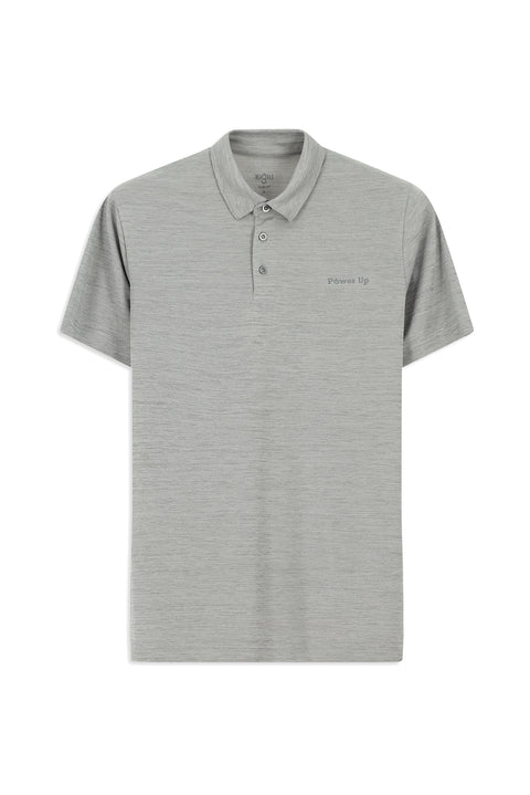 Açık Gri Slim Fit Dar Kesim Baskılı Polo Yaka Tişört