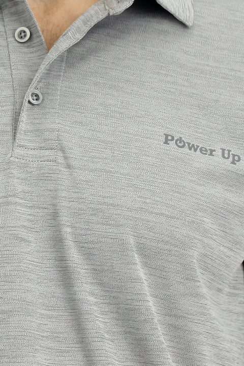 Açık Gri Slim Fit Dar Kesim Baskılı Polo Yaka Tişört