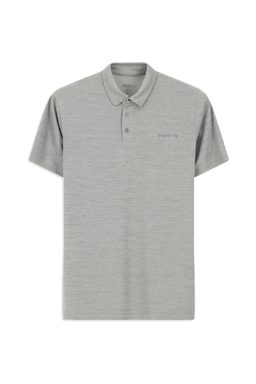 Açık Gri Slim Fit Dar Kesim Baskılı Polo Yaka Tişört