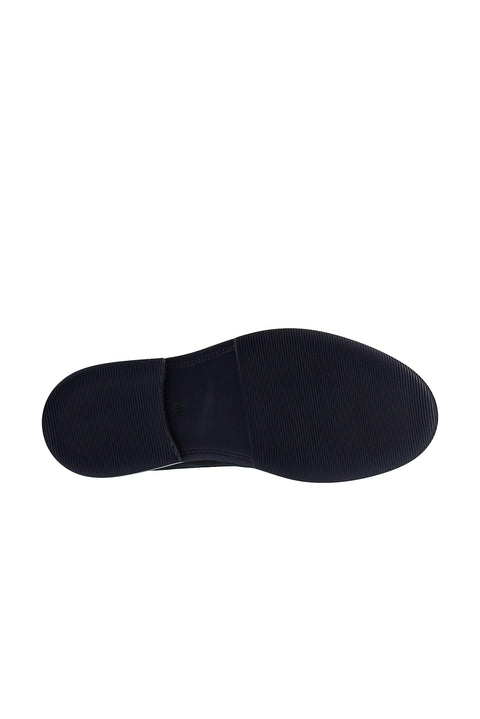 Koyu Lacivert 4 Mevsim Bağcıklı Desenli Nubuk Deri Ayakkabı