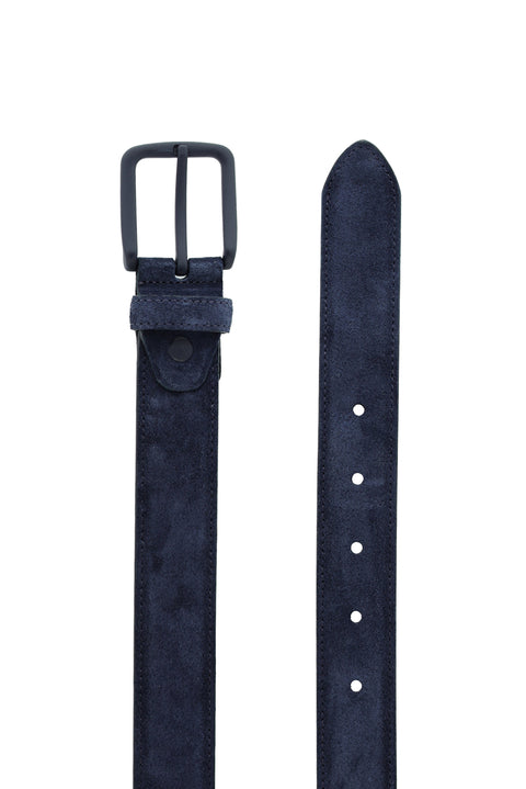 Koyu Lacivert Spor Süet Deri Kemer