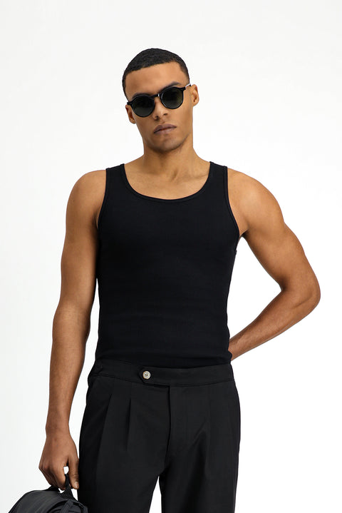 Siyah Slim Fit Dar Kesim Pamuk Fitilli Atlet