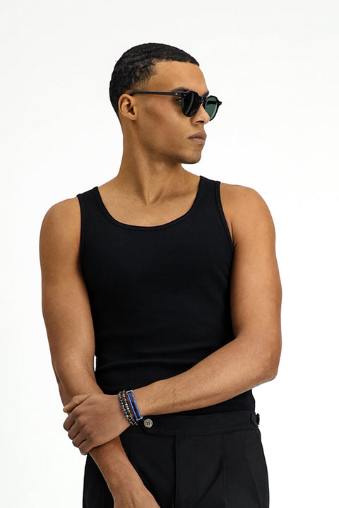 Siyah Slim Fit Dar Kesim Pamuk Fitilli Atlet