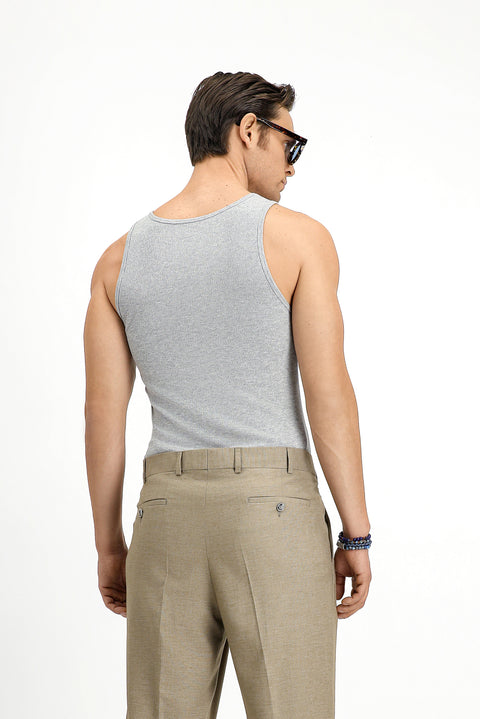 Orta Gri Melanj Slim Fit Dar Kesim Pamuklu Fitilli Atlet