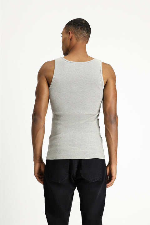 Orta Gri Melanj Slim Fit Dar Kesim Pamuklu Fitilli Atlet