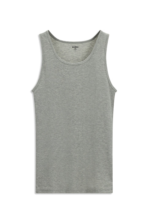 Orta Gri Melanj Slim Fit Dar Kesim Pamuklu Fitilli Atlet