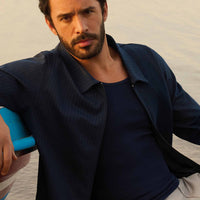 Koyu Lacivert Slim Fit Dar Kesim Pamuk Fitilli Atlet