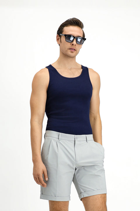 Koyu Lacivert Slim Fit Dar Kesim Pamuk Fitilli Atlet