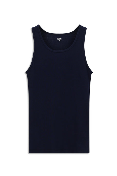 Koyu Lacivert Slim Fit Dar Kesim Pamuk Fitilli Atlet