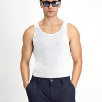 Beyaz Slim Fit Dar Kesim Pamuk Fitilli Atlet