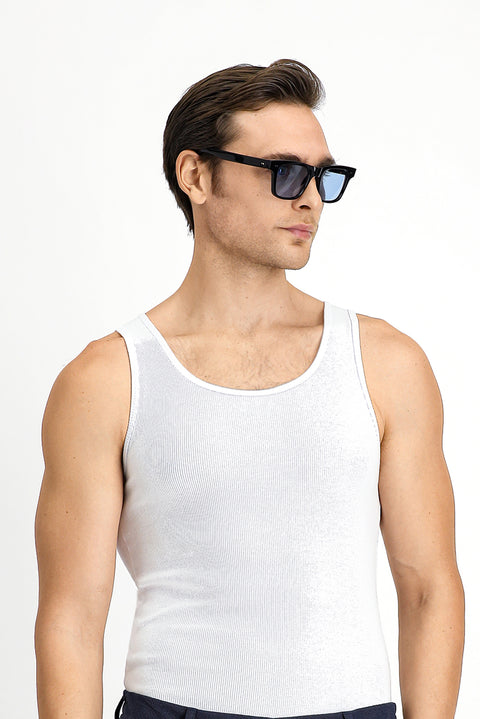 Beyaz Slim Fit Dar Kesim Pamuk Fitilli Atlet