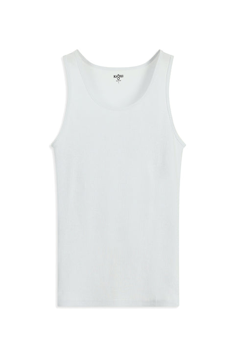 Beyaz Slim Fit Dar Kesim Pamuk Fitilli Atlet