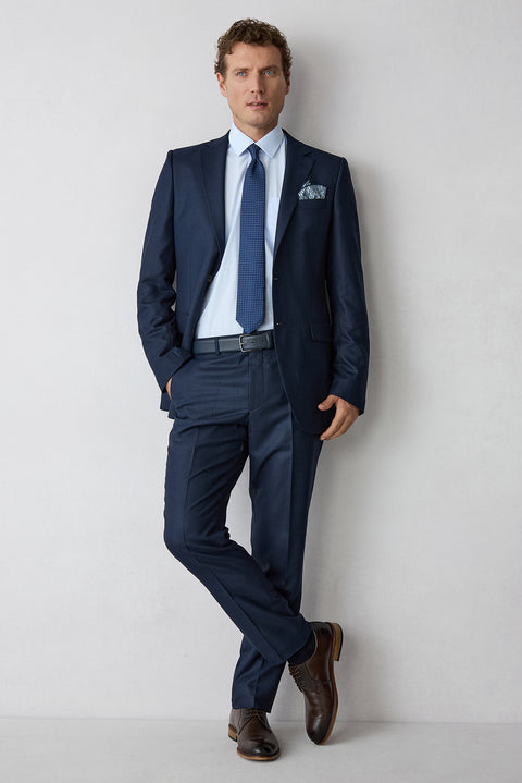Koyu Lacivert 8 Drop Long Slim Fit Uzun Dar Kesim Düz Mono Yaka Takım Elbise