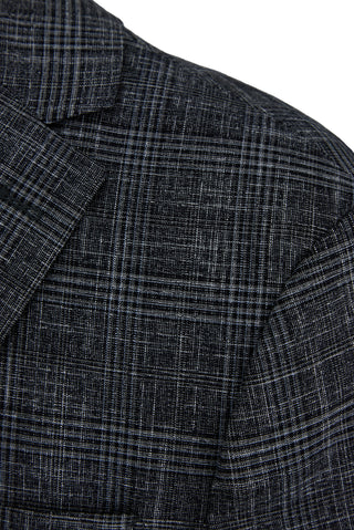  Koyu Füme 7 Drop Slim Fit Dar Kesim Mono Yaka Klasik Ekose Ceket