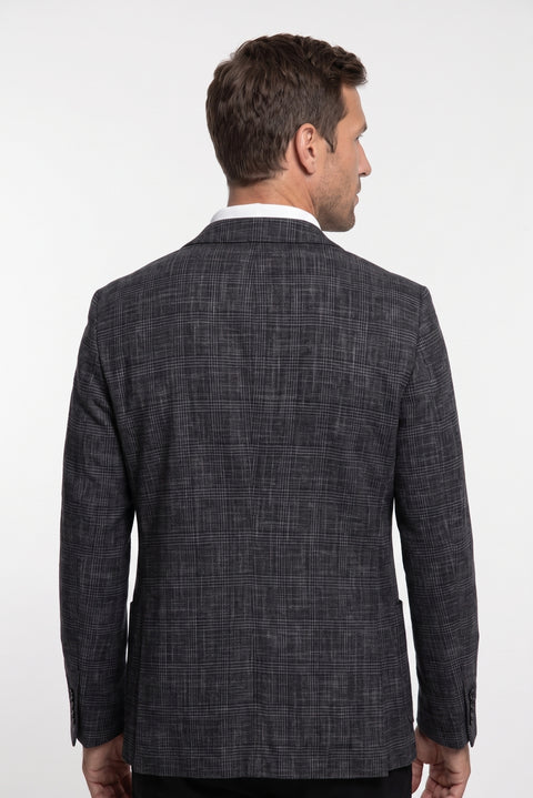 Dark Charcoal 6 Drop Regular Fit Standard Cut Notch Lapel Classic Plaid Jacket