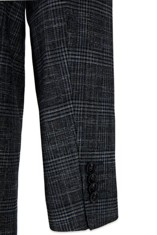  Koyu Füme 4 Drop Relaxed Fit Rahat Kesim Mono Yaka Klasik Ekose Ceket