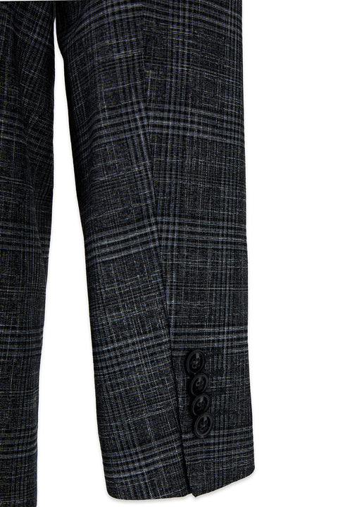 Dark Charcoal 6 Drop Regular Fit Standard Cut Notch Lapel Classic Plaid Jacket
