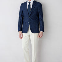 Açık Lacivert 7 Drop Slim Fit Dar Kesim Mono Yaka Klasik Ekose Ceket