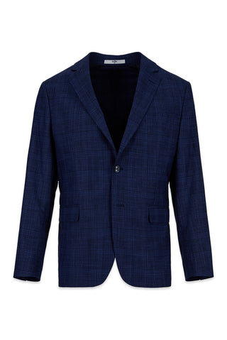  Orta Lacivert 4 Drop Relaxed Fit Rahat Kesim Mono Yaka Klasik Ekose Ceket