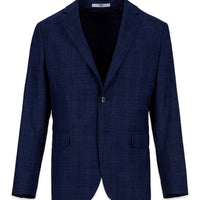 Mid Navy 6-Drop Regular Fit Standard Cut Notch Lapel Classic Plaid Jacket