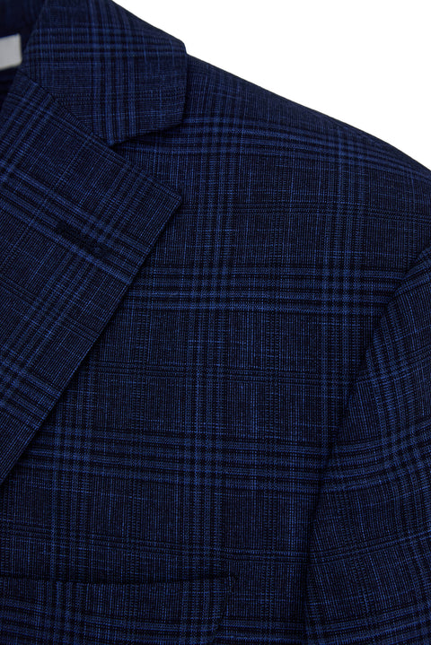 Medium Navy 4-Drop Relaxed Fit Shawl Collar Classic Plaid Jacket