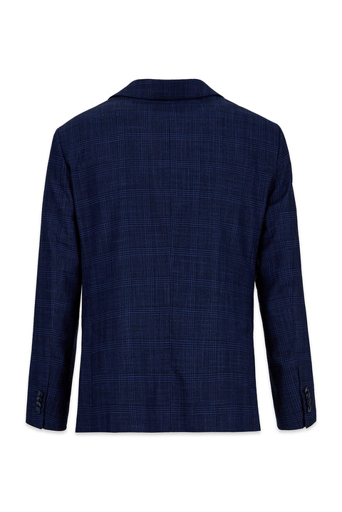Medium Navy 4-Drop Relaxed Fit Shawl Collar Classic Plaid Jacket