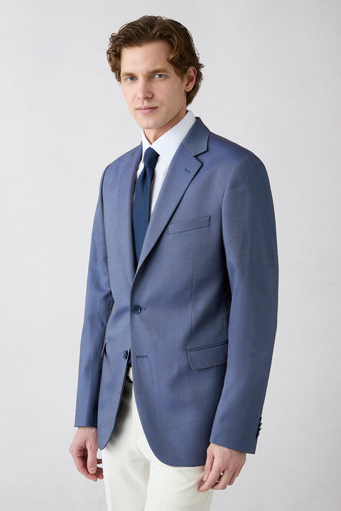 Mid-Navy 8 Drop Muscle Fit Long Athletic Cut Mono Collar Patterned Lycra Classic Jacket