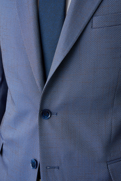 Mid-Navy 8 Drop Muscle Fit Long Athletic Cut Mono Collar Patterned Lycra Classic Jacket