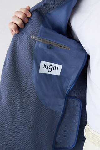  Orta Lacivert 8 Drop Muscle Fit Uzun Atletik Kesim Mono Yaka Desenli Likralı Klasik Ceket