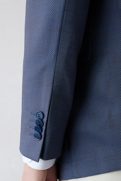Mid Navy 7 Drop Slim Fit Notch Lapel Patterned Stretch Classic Jacket