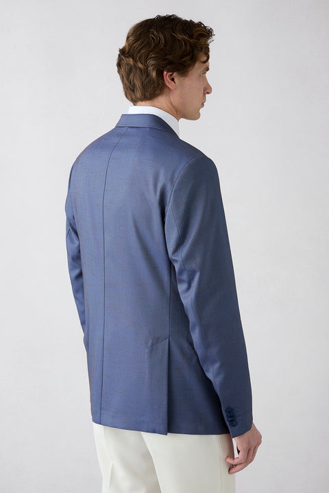 Mid Navy 8 Drop Long Slim Fit Notch Lapel Patterned Stretch Classic Blazer