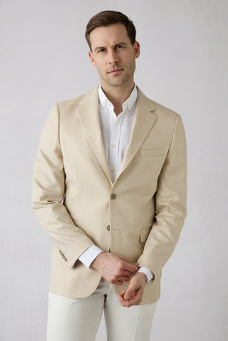  Açık Bej 6 Drop Regular Fit Standart Kesim Armürlü Klasik Mono Yaka Desenli Likralı Klasik Ceket