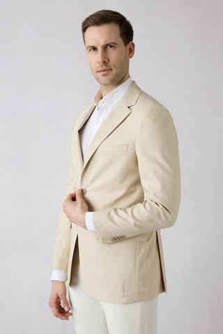  Açık Bej 4 Drop Relaxed Fit Rahat Kesim Mono Yaka Desenli Likralı Klasik Ceket