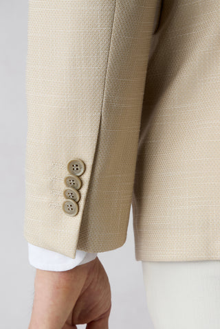  Açık Bej 6 Drop Regular Fit Standart Kesim Armürlü Klasik Mono Yaka Desenli Likralı Klasik Ceket