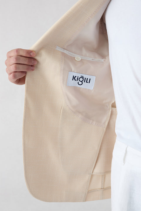 Krem 6 Drop Regular Fit Standart Kesim Mono Yaka Desenli Likralı Klasik Ceket