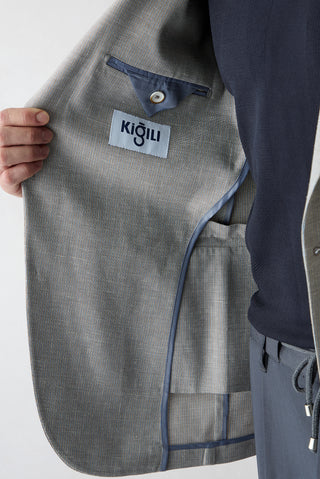  Orta Gri 6 Drop Regular Fit Standart Kesim Mono Yaka Desenli Klasik Keten Karışımlı Ceket